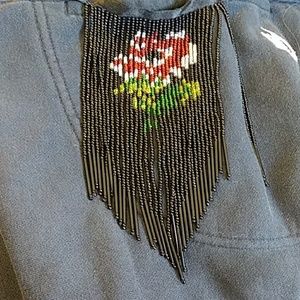 Beautiful beaded rose fringed dangling choker